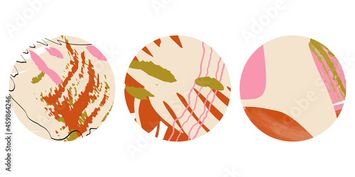 Fototapeta Naklejka Na Ścianę i Meble -  Vector set of highlight icon cover buttons. Colorful feminine circle shapes with organic abstract drawings. Blog, website, social media account templates for buttons.
