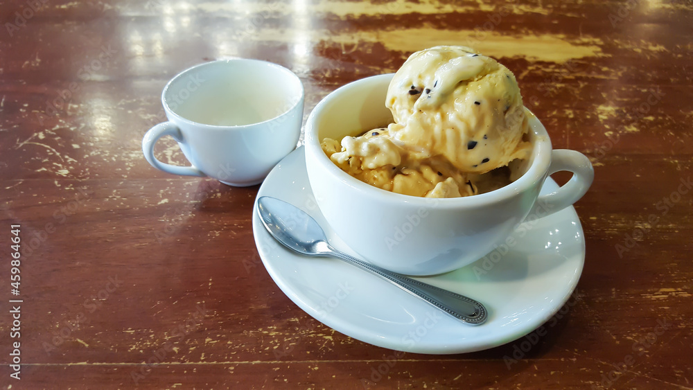 Affogato with Ice Cream and Coffee on table Affogato with Ice Cream and Coffee on table