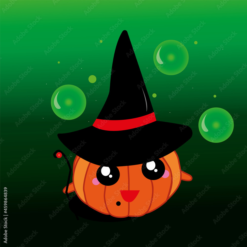 Fototapeta premium halloween pumpkin with witch hat