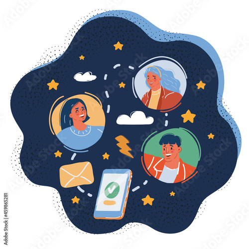 Vector illustration of Connect with people on smart phone. Social network