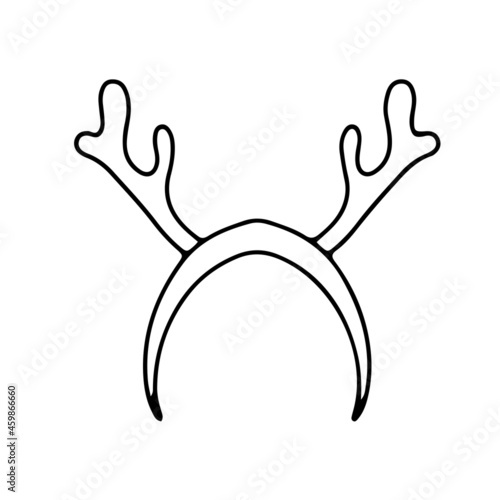 Hoop with deer horns decoration in doodle style. Simple decor for a festive Christmas and New Years. Vector illustration isolated on white background.