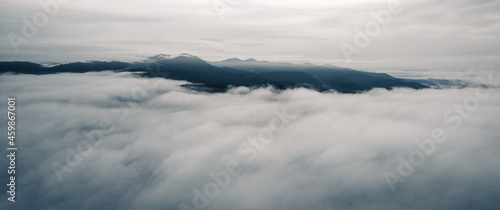 High angle view of the forest and fog in the morning © artrachen
