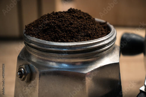 Close up of coffee in a caffettiera