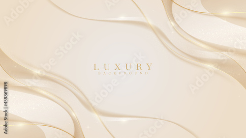 Sparkle glow golden curve line luxury background, Modern cover design. invitation card template concept. Certificate scene idea. Vector illustration.