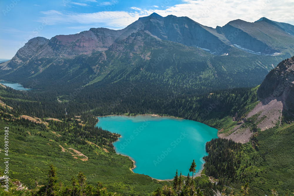 Stunning Trail Views of Grinnell Lake on the Grinnell Glacier Trail, Glacier National Park, Montana