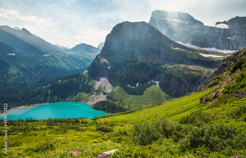 Stunning Trail Views of Grinnell Lake on the Grinnell Glacier Trail, Glacier National Park, Montana © Stephen
