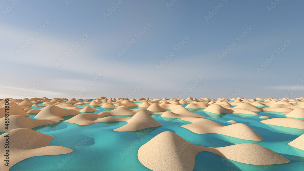 Desert with sky background. 3D illustration, 3D rendering Desert with sky background. 3D illustration, 3D rendering
