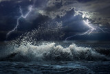 Storm in ocean with lightings