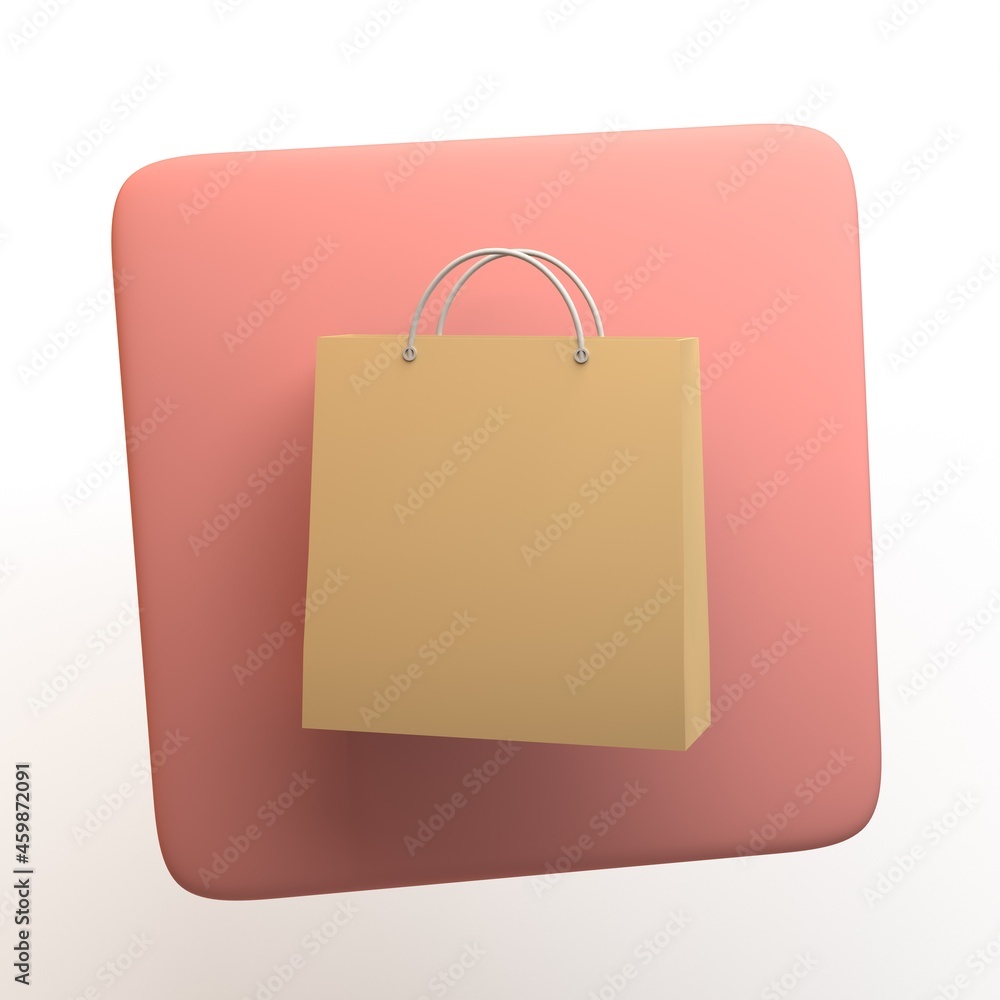 Shopping icon with shopping bag isolated on white background. App. 3D illustration. Shopping icon with shopping bag isolated on white background. App. 3D illustration.