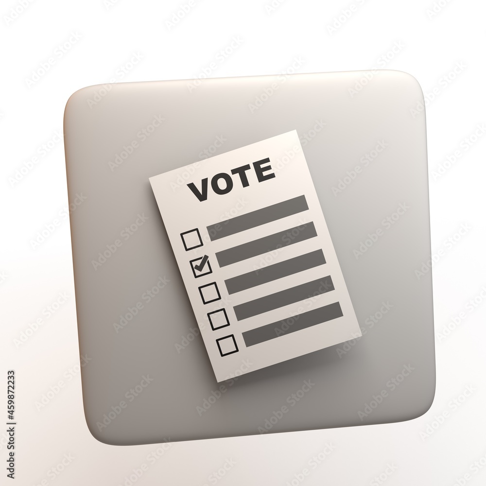 Election icon with ballot paper isolated on white background. App. 3D illustration. Election icon with ballot paper isolated on white background. App. 3D illustration.