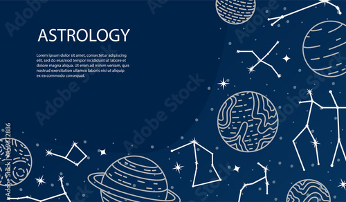 Vector poster with planets and constellations. Astrological background. A template with space for text.