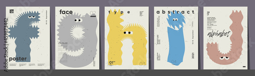 Poster layout design. Letters F,G,H,I,J. Alphabet. Cute monsters. Template poster, banner, flyer.