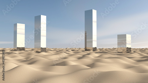 Desert with sky background. 3D illustration, 3D rendering © wichuda
