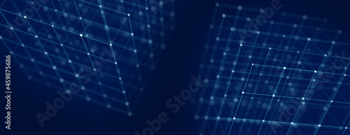Abstract background with cube. 3d rendering. Technology shape with lines and dots. Futuristic concept. Block chain.