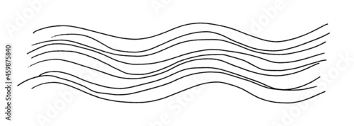 Drawn doodle waves. Hand-drawn jagged slender long wavy shapes. Horizontal background texture isolated on white.