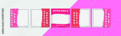 Set of abstract social media background in soft-pink color with dummy text. The background template with copy space for the picture. The background could be used as social media posts and stories.