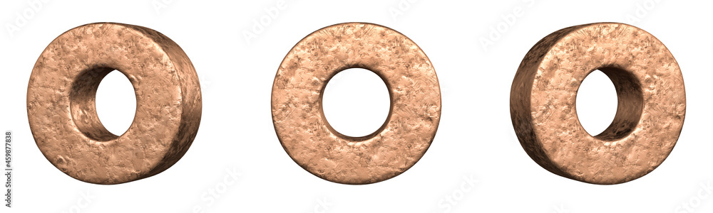 Letter O from Copper letters alphabet collection set. Isolated. 3D Rendering - obrazy, fototapety, plakaty 