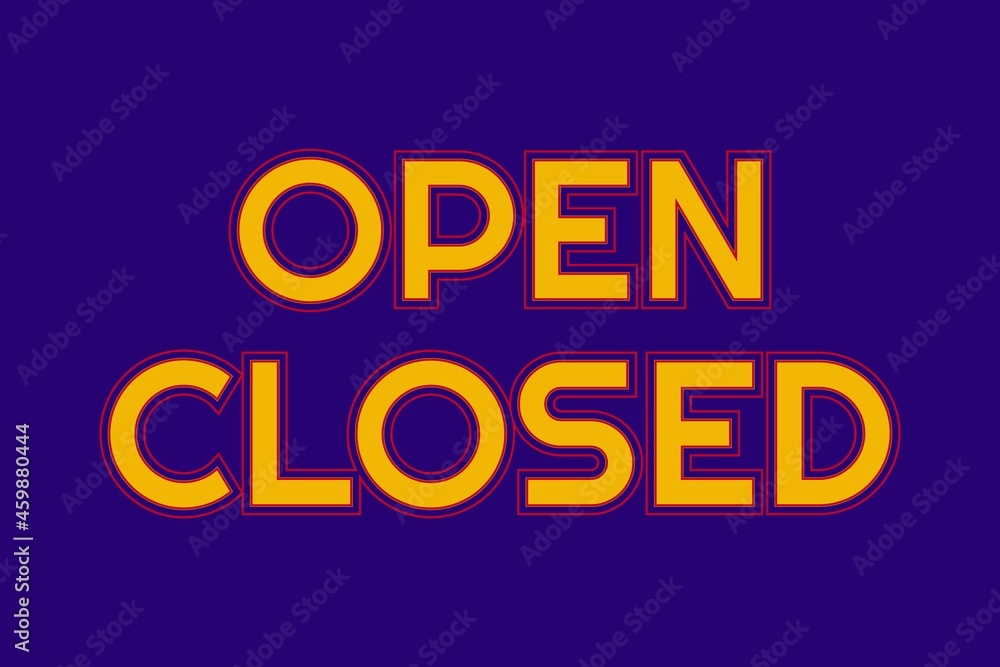 Open and Close isolated vector sign. Purple background. Information sign. Vector stock, open and close template design.