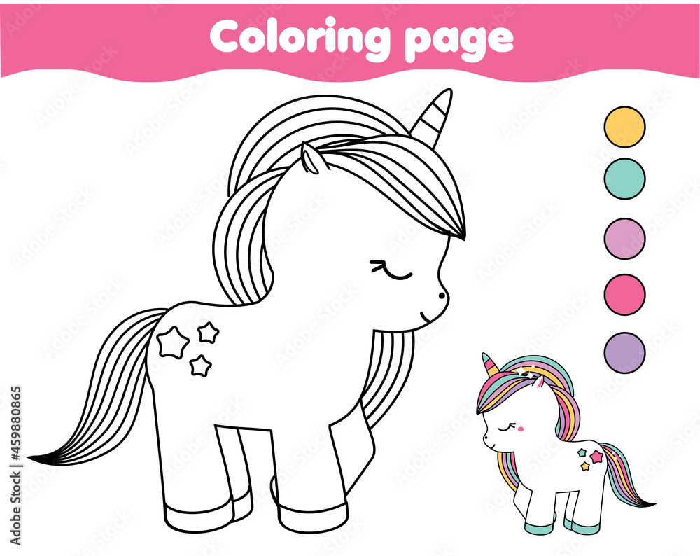 Coloring book for kids with a unicorn on rainbow Vector Image