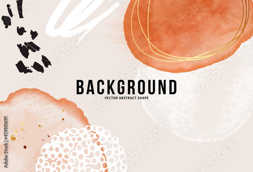 Minimalist hand painted poster Abstract background with watercolor stain shapes and ink  Circle. Design for website, banner, wall decoration, postcard, poster, brochure neutral