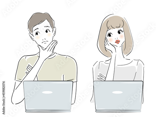 パソコンに悩む30代男女