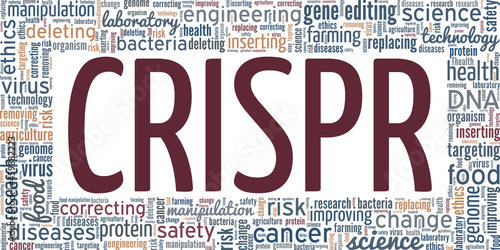 CRISPR - Clustered Regularly Interspaced Short Palindromic Repeats vector illustration word cloud isolated on white background.