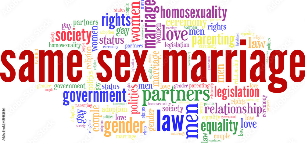 Fototapeta premium Same sex marriage vector illustration word cloud isolated on a white background.