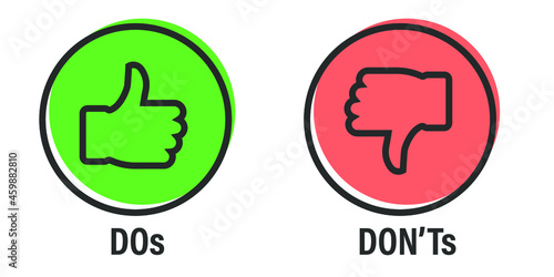 Do and Don't or Like & Unlike Icons with Positive and Negative Symbols.