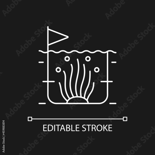 Algaculture white linear icon for dark theme. Commercial seaweed producing. Microalgae growing. Thin line customizable illustration. Isolated vector contour symbol for night mode. Editable stroke