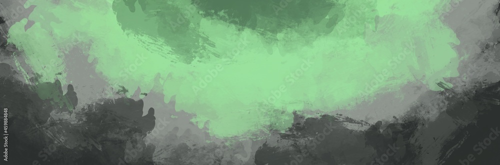 Abstract painting art with grey and gradient green paint brush for presentation, website background, halloween poster, wall decoration, or t-shirt design.