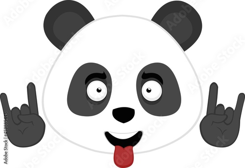 Vector emoticon illustration of a cartoon panda bear face making heavy metal gesture with his hands