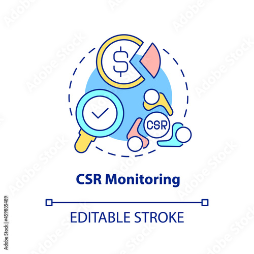 CSR monitoring concept icon. Corporate social responsibility activities and ecaluation perfomance abstract idea thin line illustration. Vector isolated outline color drawing. Editable stroke