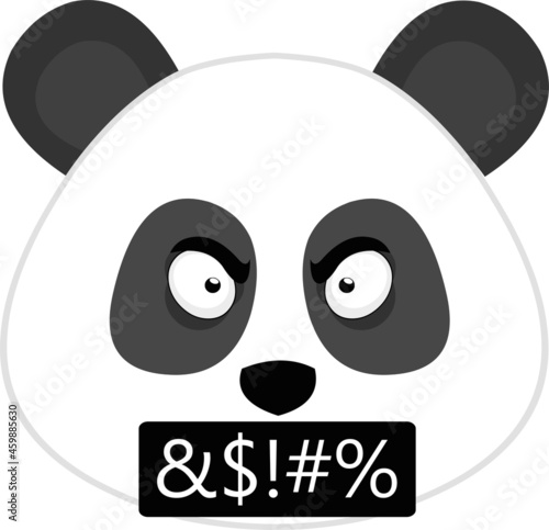Vector emoticon illustration of the face of a cartoon panda bear with an angry expression and insults