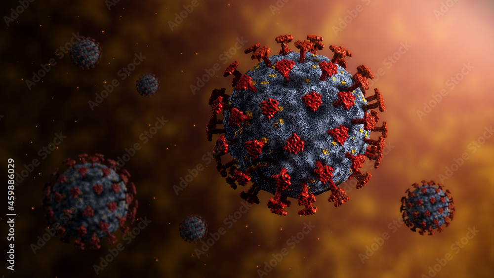 Coronavirus Covid-19 cells realistic 3D model of 2019 nCoV virus - Concept of microscopic medical representation. High resolution 3D render.