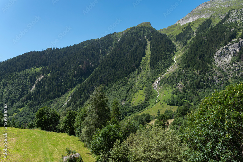 Fototapeta premium Landscape between Bellwald and Aspi-Titter suspension bridge