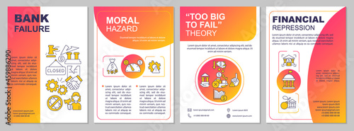 Bank collapse brochure template. Financial risk. Flyer, booklet, leaflet print, cover design with linear icons. Vector layouts for presentation, annual reports, advertisement pages