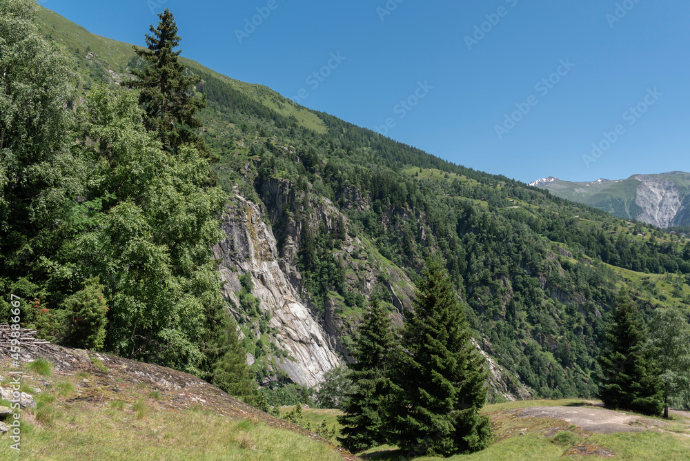 Landscape between Bellwald and Aspi-Titter suspension bridge near Fieschertal