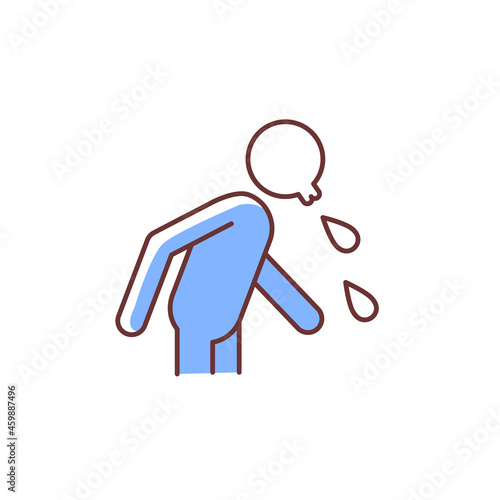 Spit RGB color icon. Rude, indecent behavior in public places. Lack of manners. Sneezing. Allergy. Unhealthy habits. Spitting man. Isolated vector illustration. Simple filled line drawing