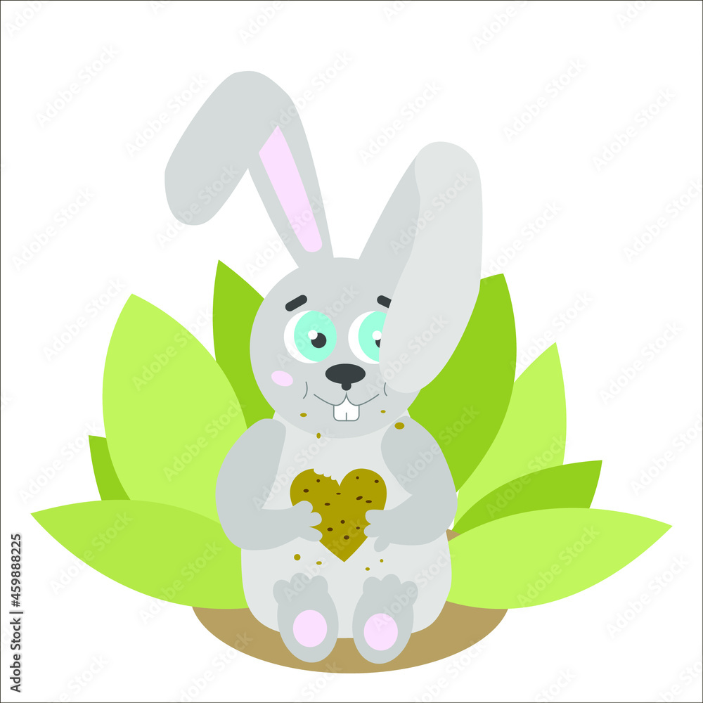 Obraz premium cute easter bunny grey rabbit with heart cookie