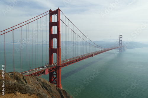 Golden Gate Bridge in mist, famous landmark and popular tourist spot near San Francisco, California, United States