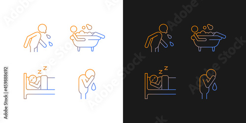 Human actions gradient icons set for dark and light mode. Spitting man. Day-to-day life. Thin line contour symbols bundle. Isolated vector outline illustrations collection on black and white