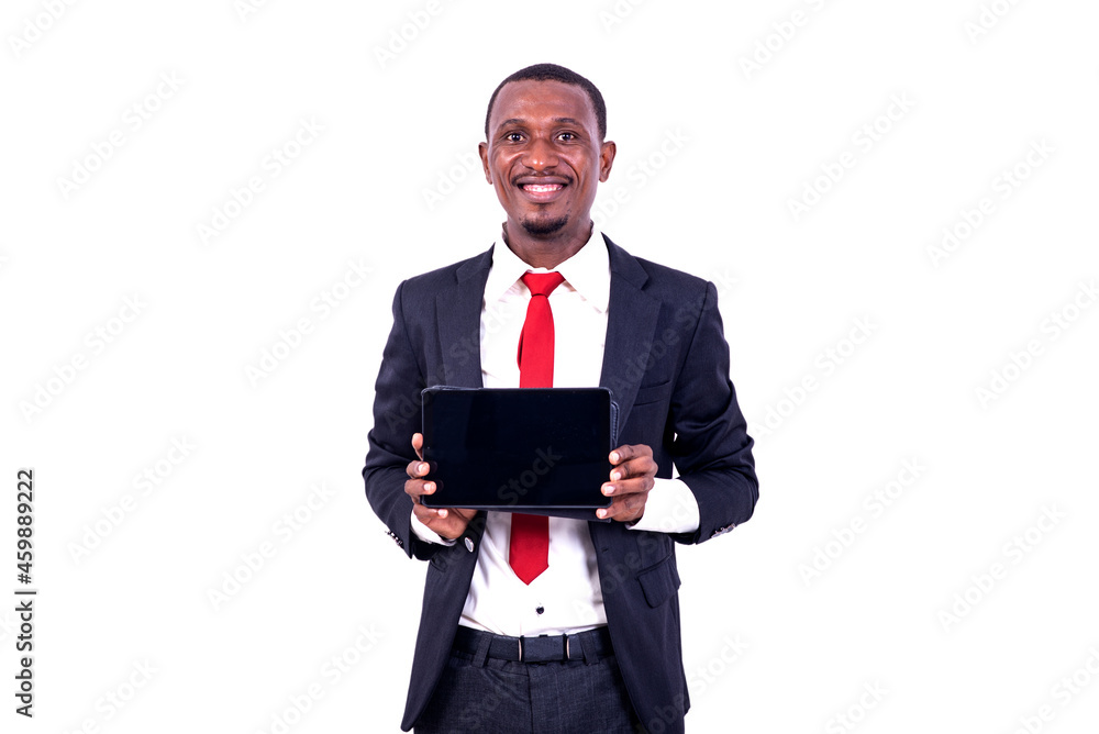 portrait of a businessman presenting a tablet, smiling. portrait of a businessman presenting a tablet, smiling.