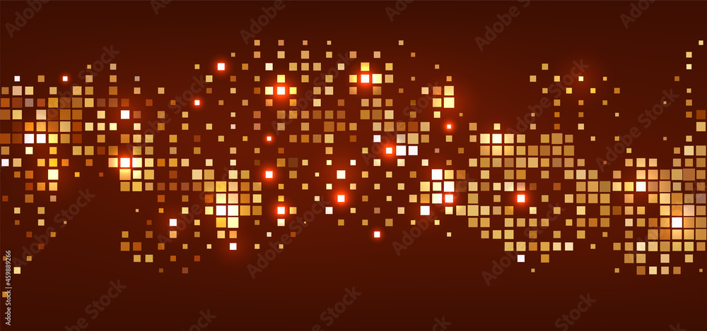Abstract vector glittering background. Glamorous festive design with flowing and shining golden squares. Web banner design for Christmas celebration.