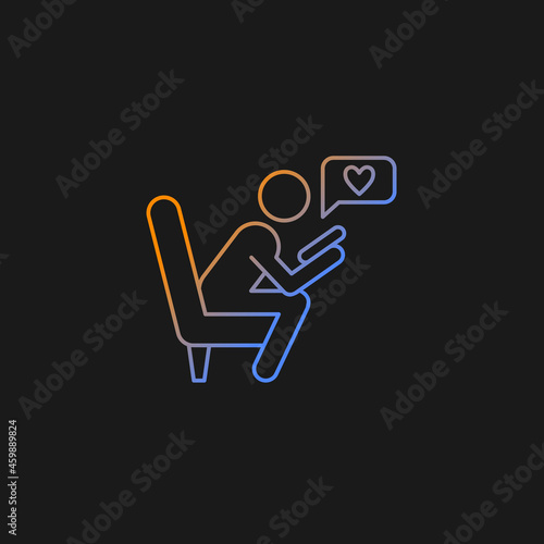 Check social network gradient vector icon for dark theme. Man sitting in armchair. Conversation on social media. Thin line color symbol. Modern style pictogram. Vector isolated outline drawing