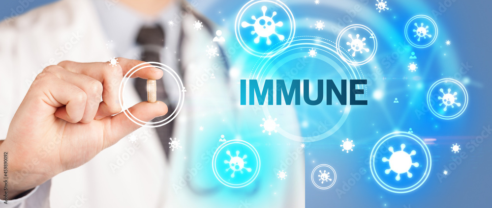 Doctor giving pill, virus concept