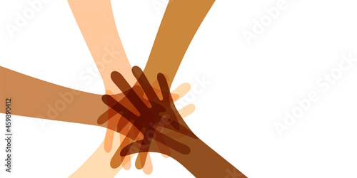 Many hands together color illustration