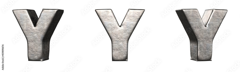 Letter Y from a scratched iron letters collection. Isolated. 3D Rendering - obrazy, fototapety, plakaty 