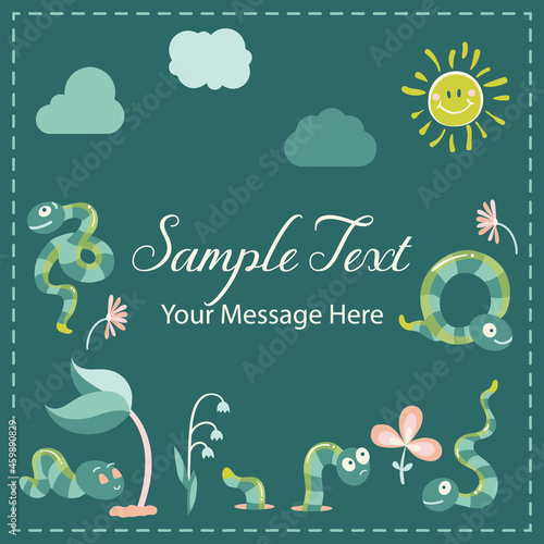 Cute Worms Outdoor Vector Frame Background