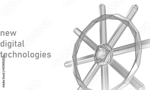 Wheel helm computer developer app concept. Business digital open source program. Data coding steering 3D low polygonal vector line illustration