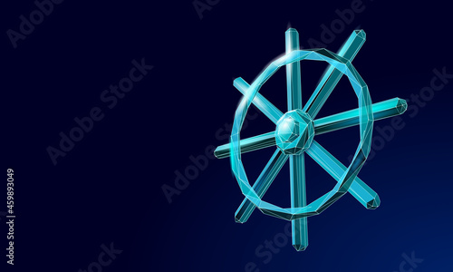 Wheel helm computer developer app concept. Business digital open source program. Data coding steering 3D low polygonal vector line illustration